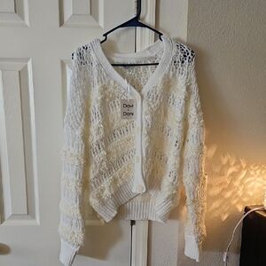 DAVI & DANI Women's Open-Knit Cream Cardigan Button down